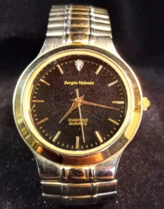 Vintage Sergio Valente Diamond Quartz Silver and Goldtone Men’s Wrist Watch - Picture 1 of 13