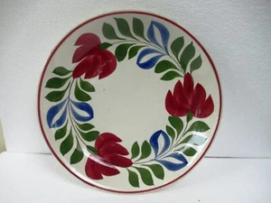 Antique Spongeware English Pottery Floral Border Hand Painted Leaf Red Blue*F15 - Picture 1 of 7