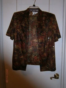 L@@K NWT Lady Dorby Brown Sz 14W Dressy Fly Away Front No ButtonsSequins Style! - Picture 1 of 12