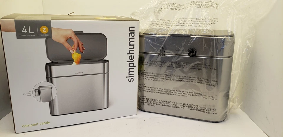 Simplehuman Compost Caddy 4 Liter / 1 Gallon Stainless Steel Silver Ion CW1645