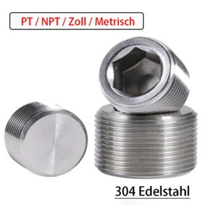 Edelstahl Innen Sechskant Stecker Ausblenden Stecker Kappe PT/NPT/BSP/Metrisch - Picture 1 of 66
