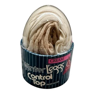 Vintage Winter L’eggs Egg Control Top Ribbed Opaque Pantyhose Cream Size Q - Picture 1 of 4