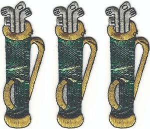 Golf Bag Iron on Patch Green Gold Set of 3 for DIY Crafts Clothes (3 1/2" in) - Picture 1 of 3