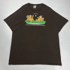 Vtg Funny Mens T-Shirt L Brown Bears Eating People with Wine Comedy Camping - Picture 1 of 9