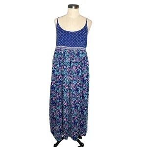 ANOKHI Vintage Kleid blau rosa Blumenmuster Slip Midikleid Damen Gr. 16 - Bild 1 von 6