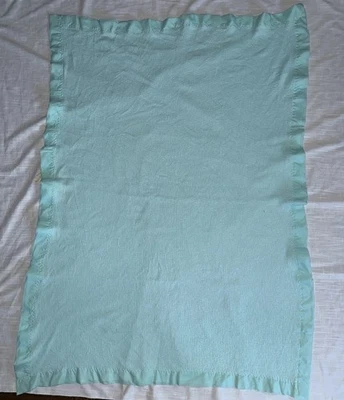 "Manta Baby Morgan tejido gofre azul verde azulado borde satinado 34 X 46"" vintage" Foto 1 de 4