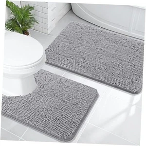  Bathroom Rugs Sets 2 Piece, Soft Absorbent Chenille Bath Mats and U-Shaped  - Picture 1 of 7