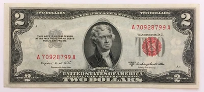 1953 B $2.00 TWO DOLLAR RED SEAL NOTE nice uncirculated A 70928799 A - Image 1 of 2