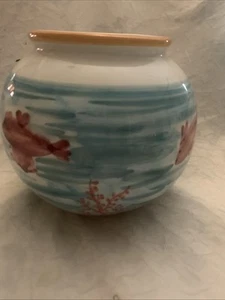 RARE Pottery Barn Gold Fish Ocean Sea Bowl Vase Pot Italy Decor Planter 8x7.5 - Picture 1 of 9
