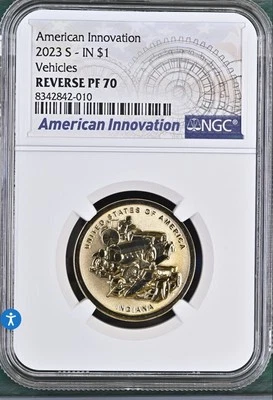 2023 S Reverse Proof Indiana Innovation Dollar NGC PR 70 - Image 1 of 2