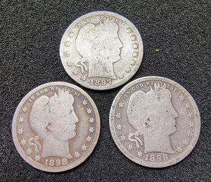 1897-1898-1899 Barber Quarters 25C - 90% Silver - AG-G Det. - Philadelphia Mint - Picture 1 of 16