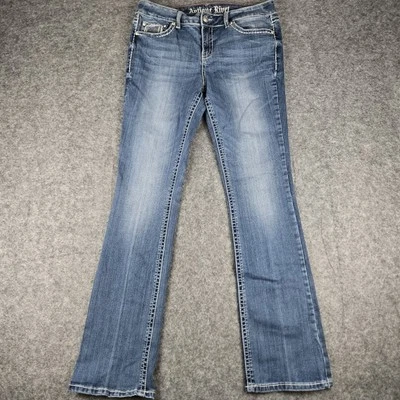 Pantalones de mezclilla para mujer antiguos remaches puntada pesada talla 30 estilo Y2K Foto 1 de 4