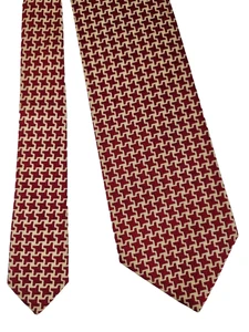 Vintage HUGO BOSS Red & Gold Geometric Pure Silk Neck Tie Made in Italy - Picture 1 of 9