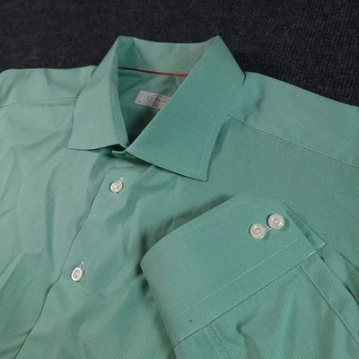 Eton Signature Twill Micro Houndstooth Green Slim Fit Formal Shirt Size 46 18 - Image 1 of 4