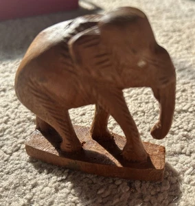Vintage Wooden Elephant Handcarved Statue African Safari Sculpture Home Decor - Picture 1 of 5