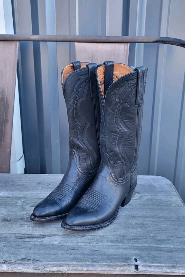 Womens 6.5B Black Calf Skin Leather Boots Lucchese 2000 Womens Cowboy Boots 6.5 - Image 1 of 4