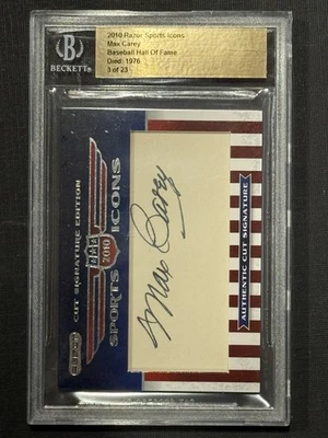 MAX CAREY 3/23 2010 Razor Sports Icons Baseball HOF CUT Autograph - Image 1 of 2