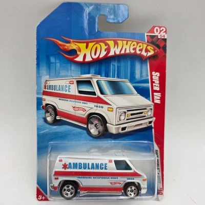 Hot Wheels Super Van Ambulancia Diecast Coche Cardado Race World 02/04 Blanco Rojo Foto 1 de 4