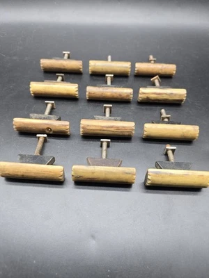 Set Of 12 Bakelite Drawer Pull Handles Brown Single Post Mount 5.5 Cm Long - Image 1 of 4