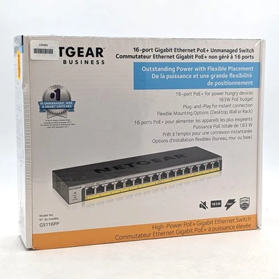 NETGEAR GS116PP 16-Port Gigabit PoE+ 183W Unmanaged Network Switch - Image 1 of 4