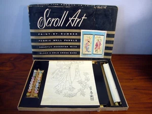2 Craft kit Scroll Art Paint By Number Orientals 10"x24" Fabric Gisha Girls - Picture 1 of 6