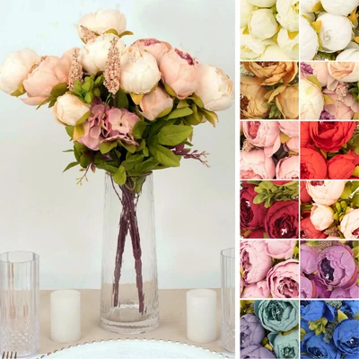 2 Bouquets 19 in Artificial Peony FLOWERS Silk Floral Bushes Party Decorations - Image 1 of 2