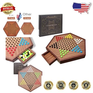 17-Inch Upgraded Wooden Chinese Checkers Set with Storage - Family Fun Awaits - Picture 1 of 11