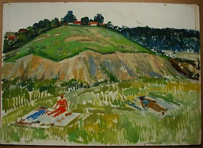 乌克兰苏联油画风景点画乡村休息裸体  — 第 1/4 张图片