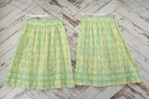 Pair of Matching Half Apron Chicken Yellow Green Plaid Lined Home Ec Vintage - Picture 1 of 11