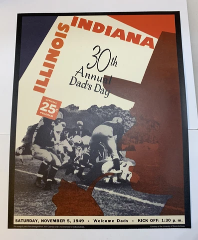 Illinois Fighting Illini v Indiana Football 1949 Program Poster Print 14” x 11” Cover
