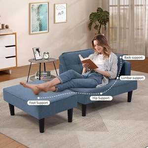 Modern Design Sofa with Chaise & 2 Pillow, Convertible Sofa, Small Couches, BLUE - Picture 1 of 8