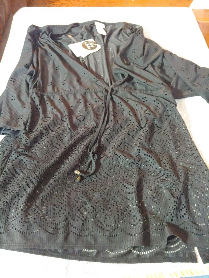 DOTTI Womens Gypsy Gem Crochet Tunic SWIM Cover Up COLOR BLACK SIZE S