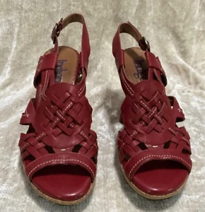Indigo by Clarks Womens Red Leather Strappy Woven Slingback Wedge Sandals 8M - Picture 1 of 6