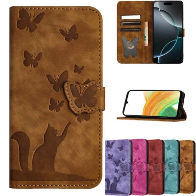 Cat Butterfly Wallet Phone Case For Samsung A56 A36 A26 A25 A16 A55 A14 A15 A05 - Image 1 of 4