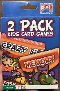Bicycle Kids Games 2 Pack Playing Cards - Blue Pack with Crazy 8's and Memory - Picture 1 of 4