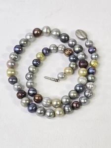 Honora  Multi Color Genuine Pearl Necklace Slide Insert Clasp 20 In Baroque  - Picture 1 of 9