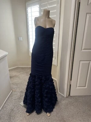 JS COLLECTIONS Blue Mesh Rosettes Sweetheart Mermaid Formal Gown Prom Dress Sz 2 - Image 1 of 4