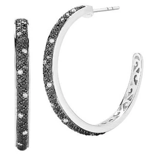 Nuevos pendientes ALOR Noir 18K White Gold/S.S. Black & White Pave Diamond Hoop - Imagen 1 de 1