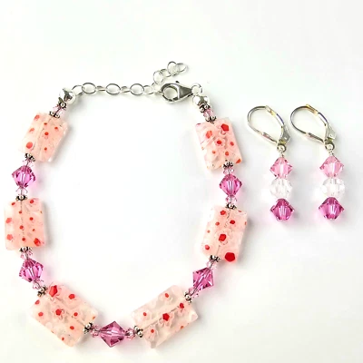 925 Solid Sterling Silver Floral Rectangle Venetian Style Bracelet, Earring Set - Image 1 of 4