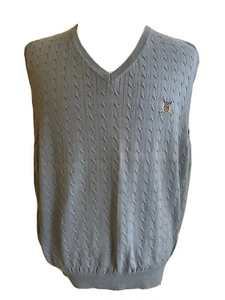 Tommy Hilfiger Mens XL Blue Cotton Embroidered Crest V Neck Pullover Golf Vest - Picture 1 of 10