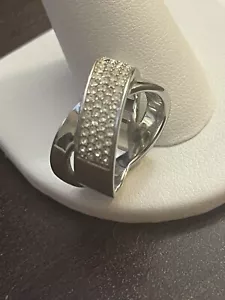 MICHAEL KORS Silver Tone Pave Criss-Cross Band X Ring - Picture 1 of 9