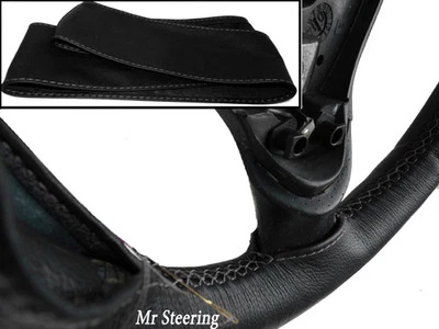 Para ROVER 200 / 25 Real Cuero Italiano Negro Funda De Volante Con Costura Gris - Imagen 1 de 3