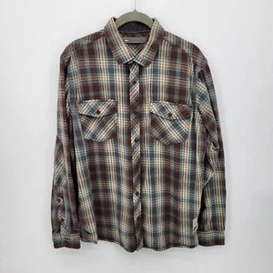 REI Co-Op Mens Large Flannel Shirt Brown Tan Plaid Long Sleeve Button Up Cotton - Picture 1 of 15