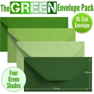 100 Green Colour Envelopes. 4 Different Green Shades DL Gummed Green Envelopes. - Picture 1 of 1