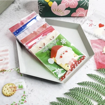 100pcs Christmas Self Adhesive Plastic Cookie Bag Candy Packaging Birthday Valen