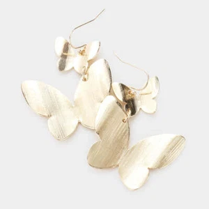 Pendientes de mariposa dobles colgantes de oro texturizado de 2" perforados - Imagen 1 de 2