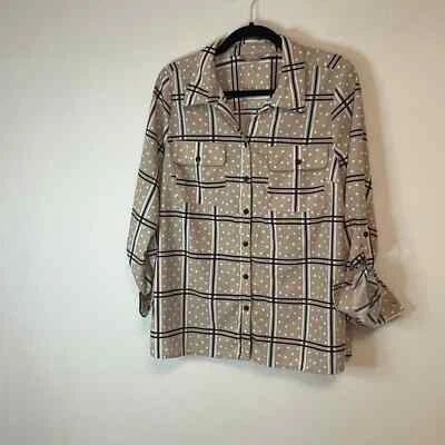 Coral Bay button up tan polka dots and stripes shirt size L Foto 1 de 4