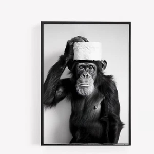Funny bathroom monkey toilet roll head bath Print Picture Poster Unframed a4 - Picture 1 of 1