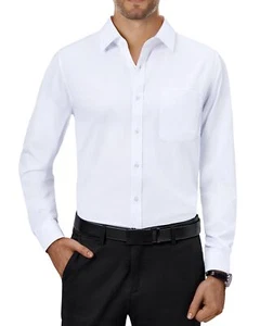 Mens Dress Shirts 4-Way Stretch Long Sleeve Collared Casual Solid Wedding Dat... - Picture 1 of 6