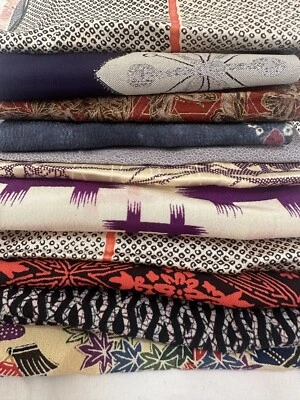 Vintage Japanese kiomono fabric Lot of 10 Bulk 2/3lb 7” x various Length v272 - Image 1 of 4